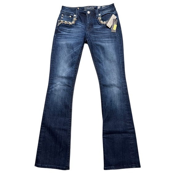 Miss Me Jeans Womens Size 28 Mid Rise Dark Wash BootCut Costal Cowgirl Pearl NWT